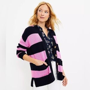 LOFT Striped Relaxed V-Neck Pocket Cardigan